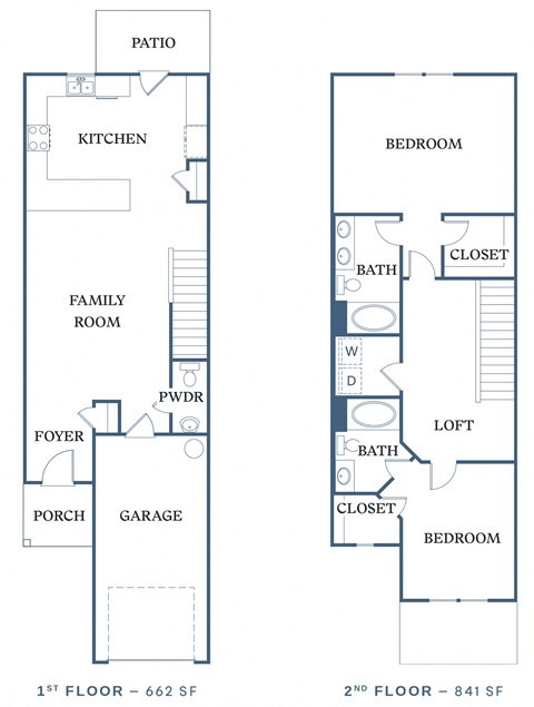 Floor plan for 2 beds, 2.5 baths, 1503 sqft